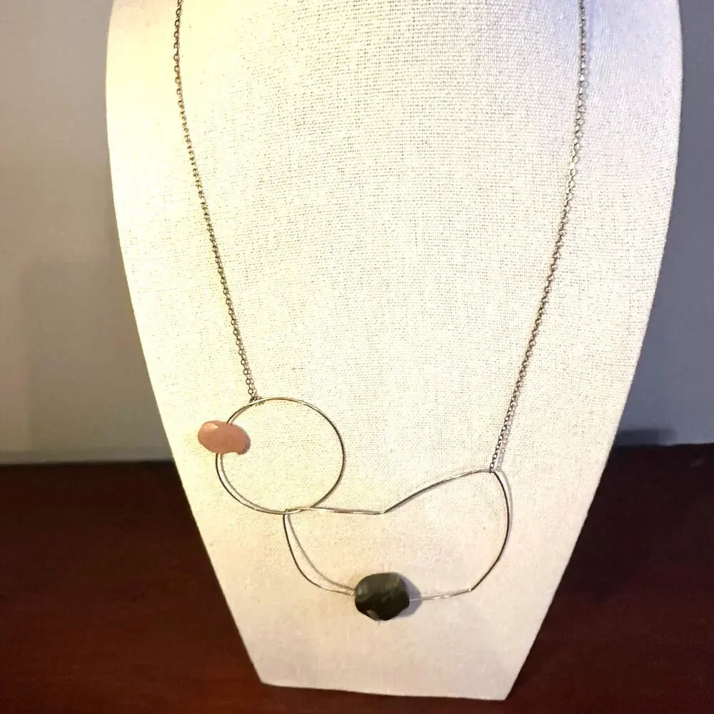 Abstract Faceted Bead Shapes Chain Necklace Goldtone Vermeil Marked 925